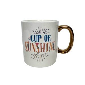 Natural Life “Cup Of Sunshine” White Boho Ceramic Coffee Mug W/ Metallic Handle